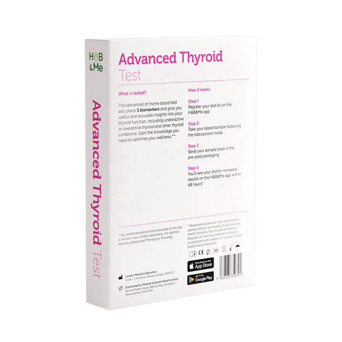 A box of an advanced thyroid test kit showing instructions.