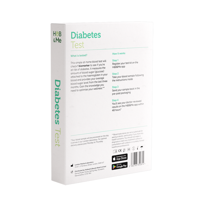 Packaging for Diabetes Finger Prick Test with instructions.