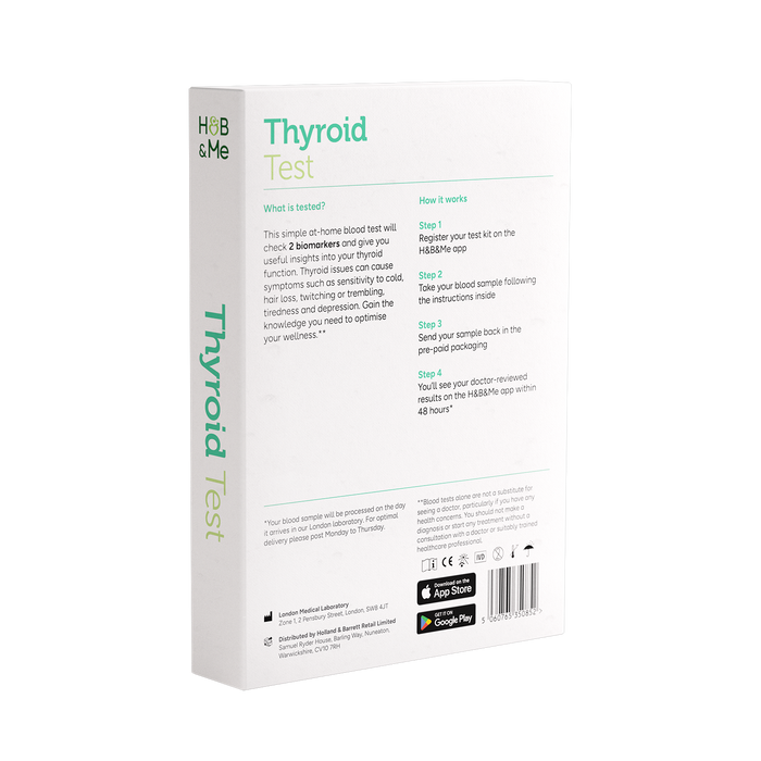 Packaging for a Thyroid Blood Test with instructions.