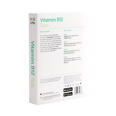 Packaging for a Vitamin B12 Blood Test with instructions.