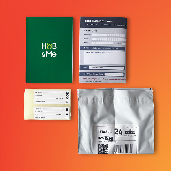 At-home blood sample collection kit with instructions and materials for sending to a laboratory.