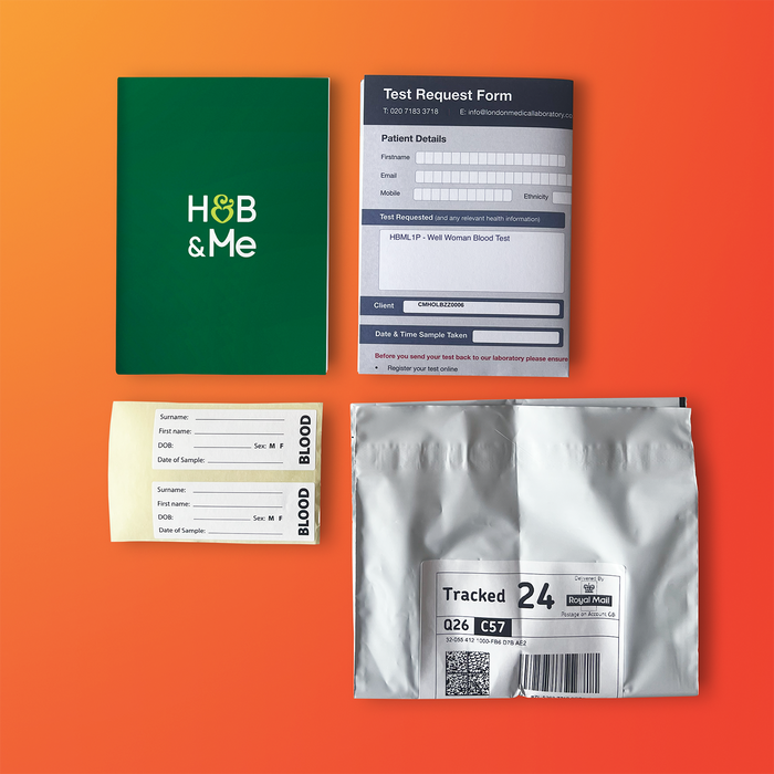 At-home blood sample collection kit with instructions and materials for sending to a laboratory.