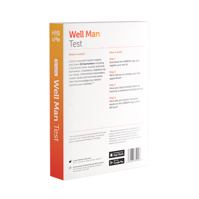 Packaging for a Well Man At-Home Blood Test.